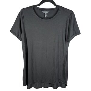 Ellen Tracy Tunic Top Womens Small Black HiLo Hem Soft Knit Short Sleeve
